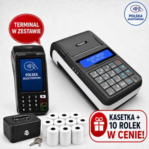 Zestaw Kasa Fiskalna Posnet Mobile Online + Terminal Płatniczy + Kasetka + 10 Rolek